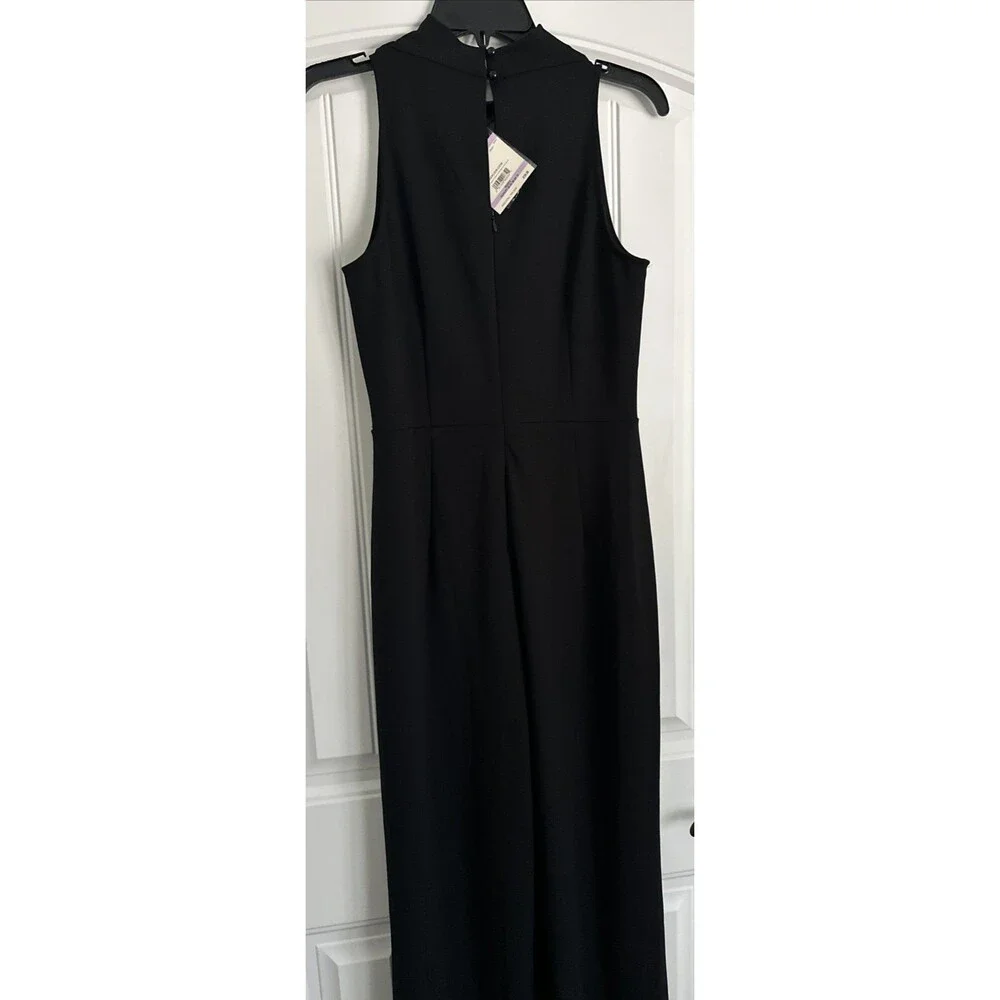 Anne Klein Women's Trendy Chic Cowlneck Wide-Leg Jumpsuit Deep Black 6 (NO BELT)